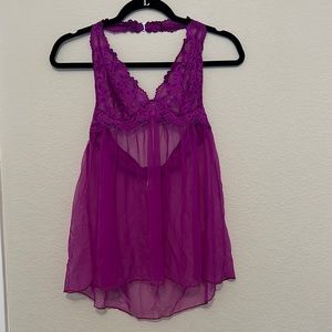 Frederick’s of Hollywood Pink Lace & Mesh Halter Babydoll size S